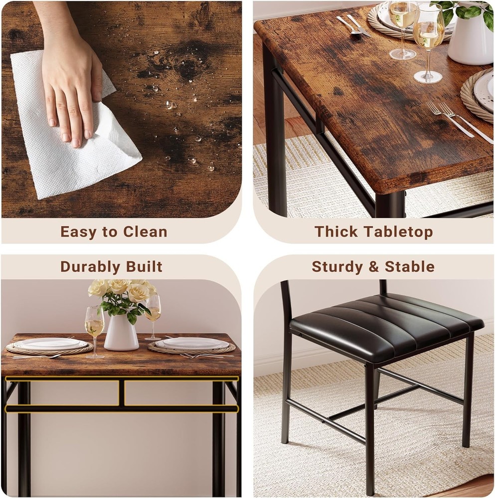 Dining Table Set 2 Small Kitchen Table W/ Upholstered Chairs Dinning Table Set
