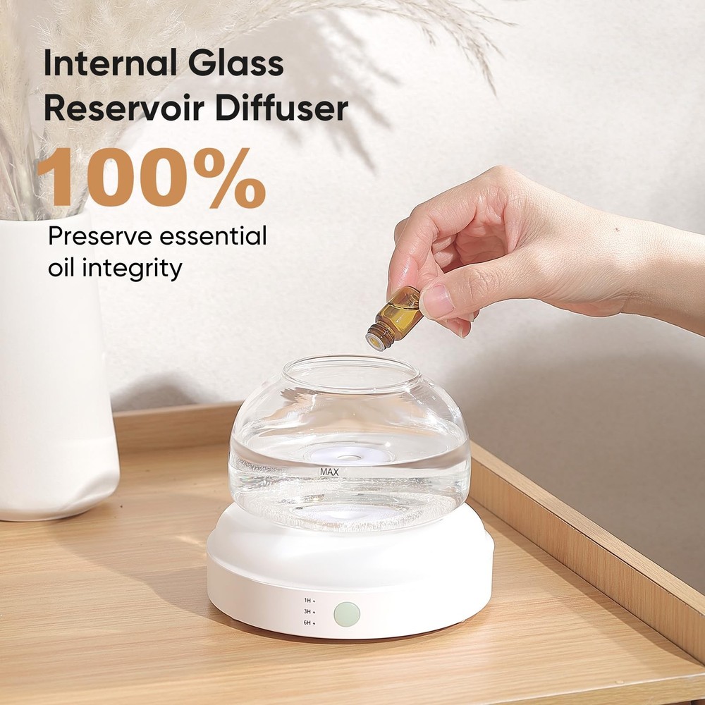 Glass Essential Oil Diffuser, 200ml Ultrasonic Aroma Diffusers with Glass Res...