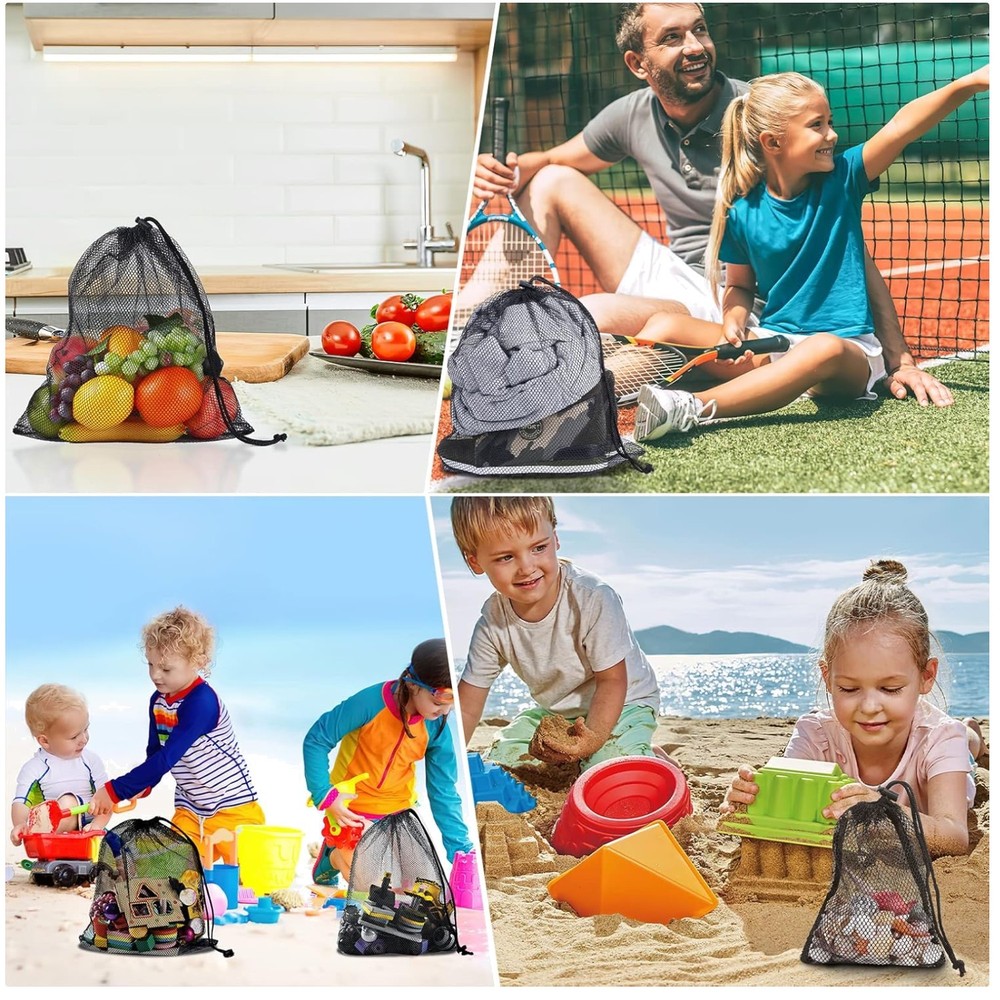 Versatile 12-Pack Mesh Laundry Bag Set, Cord Lock Closure