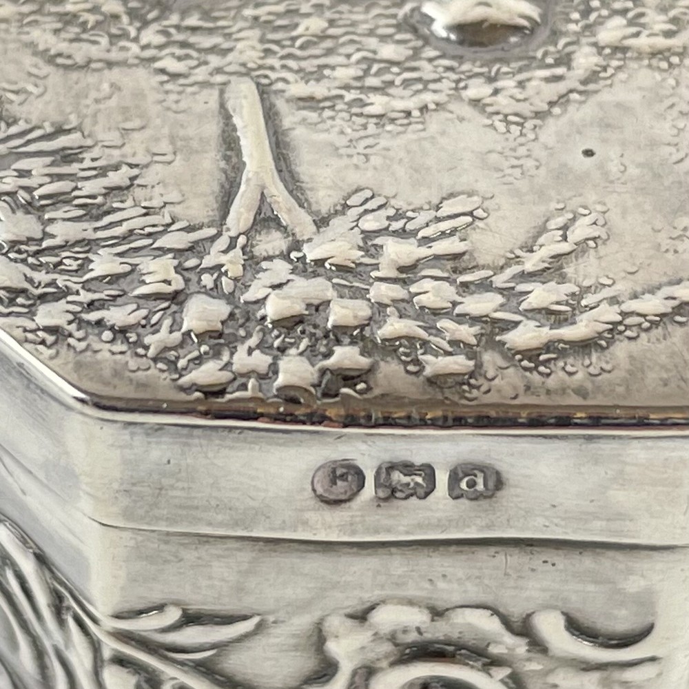 Antique Solid Silver & Gilt Trinket Box Cupid & Cherub Embossed 1899 John Smith
