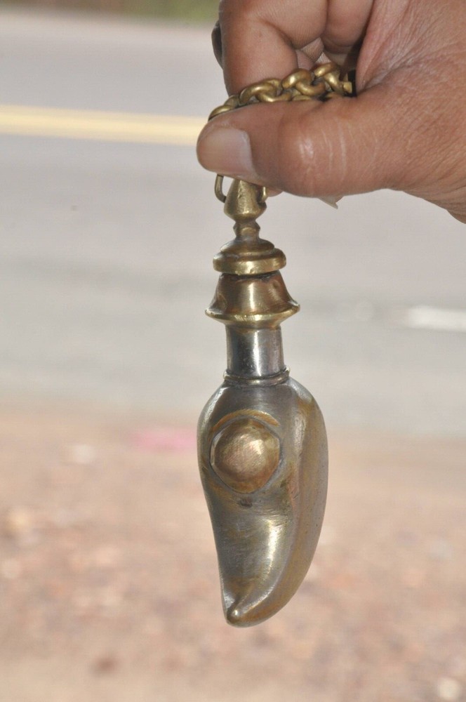 Vintage Brass Mango Shape Unique Handcrafted Powder Box With Chain
