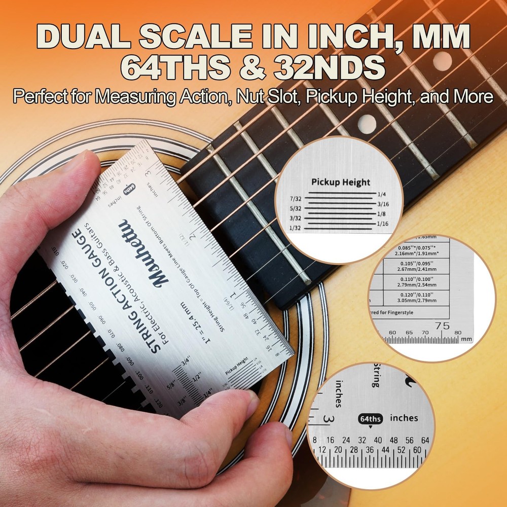 String Action Gauge Ruler, Upgraded Guitar Height Silver (Print)