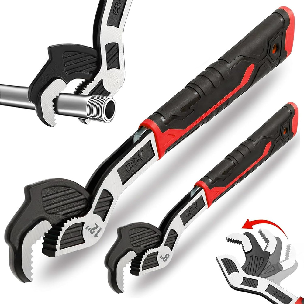 8” 12” Pipe Wrench Set, Self Adjusting Pipe Wrench, Multi-Function Self-Locking