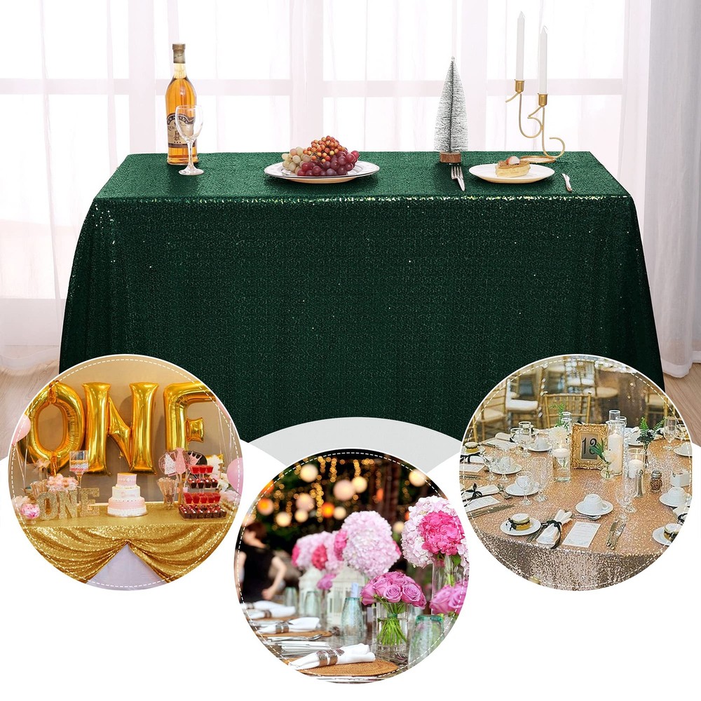 Sequin Tablecloth - Dark Green Table Cloths for Parties Rectangular Table Cov...