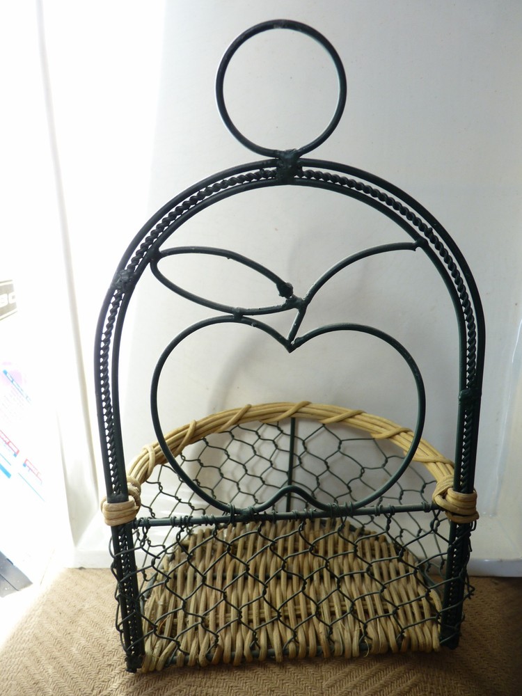 Green Apple Metal, Wicker Half Hanging Basket