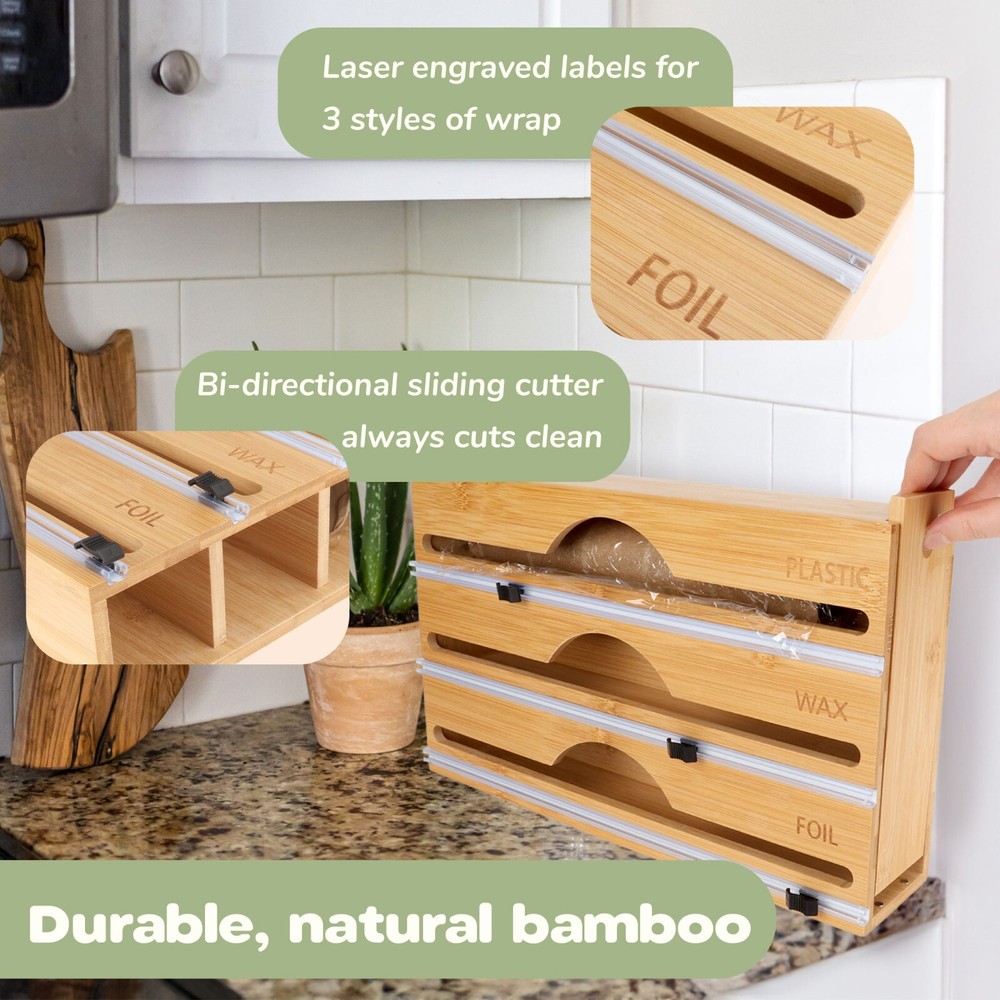 Bamboo 3-in-1 Wrap Dispenser with Cutter