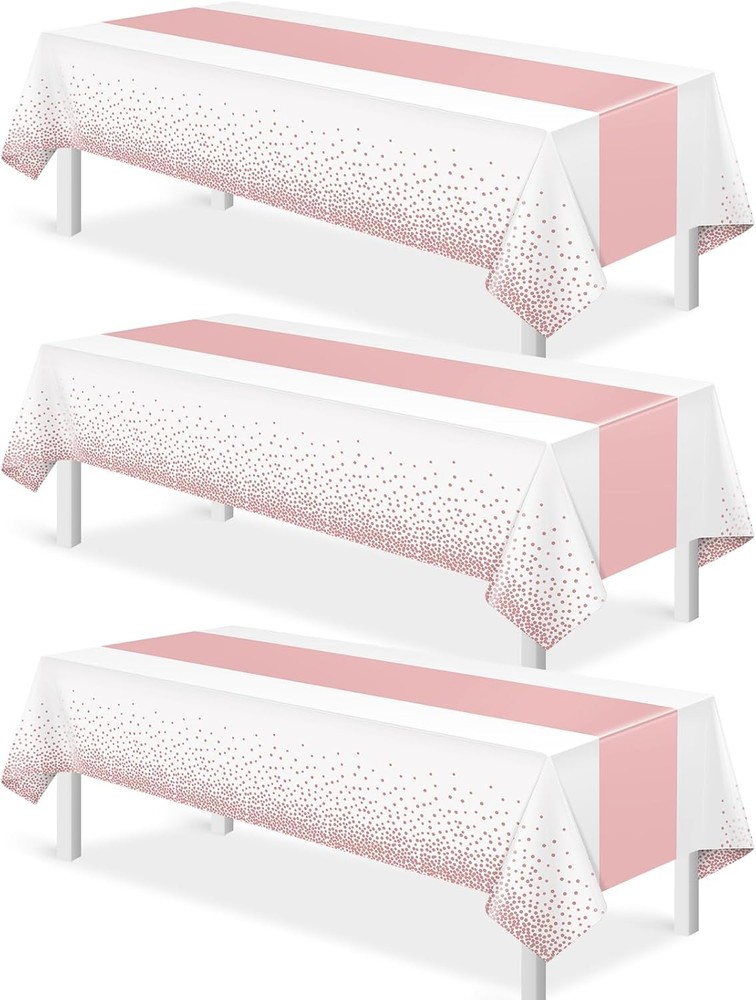 3Pcs White & Rose Gold Tablecloth Party Decorations,Plastic White Table Cloth