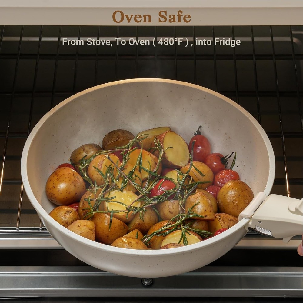 15PC Nonstick Cookware Set Detachable Handle RV Induction Stackable White