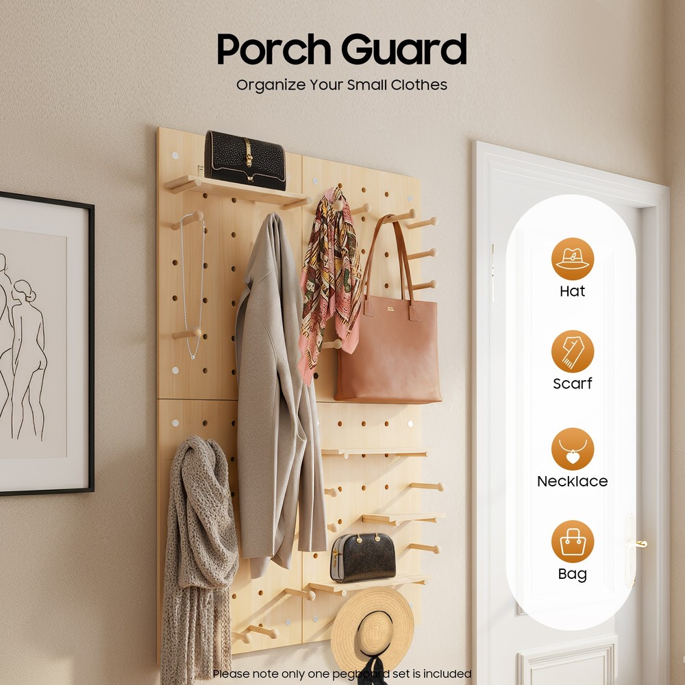 Wood Pegboard Combination Wall Organizer Kit Wooden Display Pegboard Panel Kit