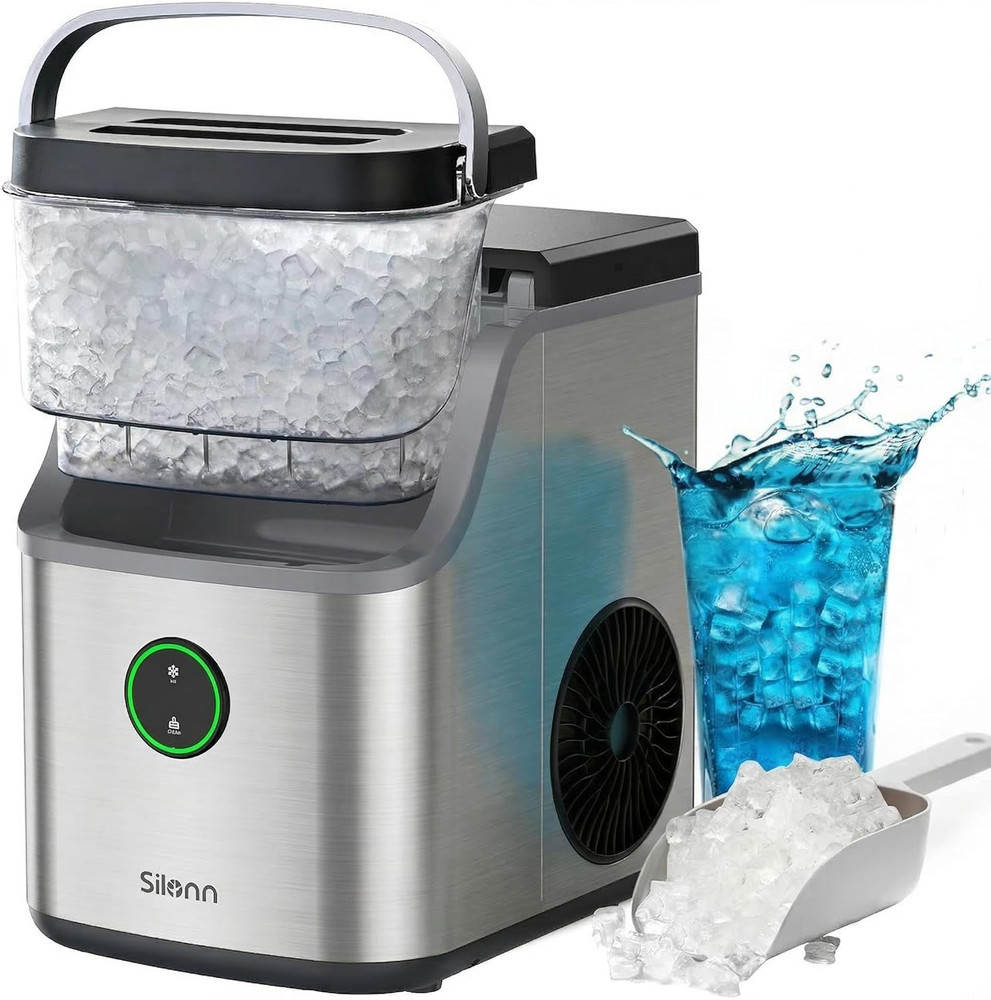 Nugget Ice Maker Countertop, Ice Basket with Handle, Quiet Operation & Self Clea