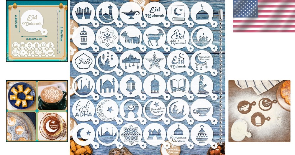Eid Mubarak Cake Stencils Set - 36 Durable Plastic Templates for Creative Baking