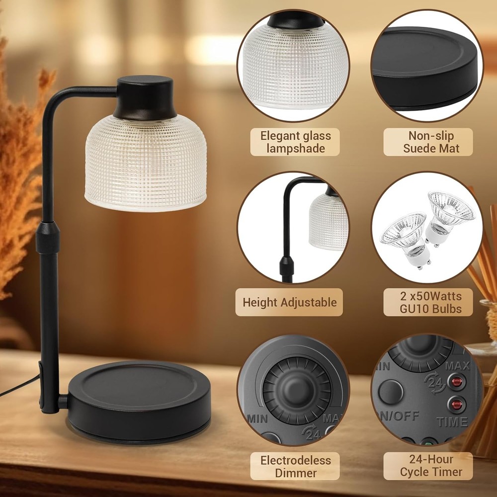 KLL Candle Warmer Lamp with Timer: Adjustable Height Dimmable Black