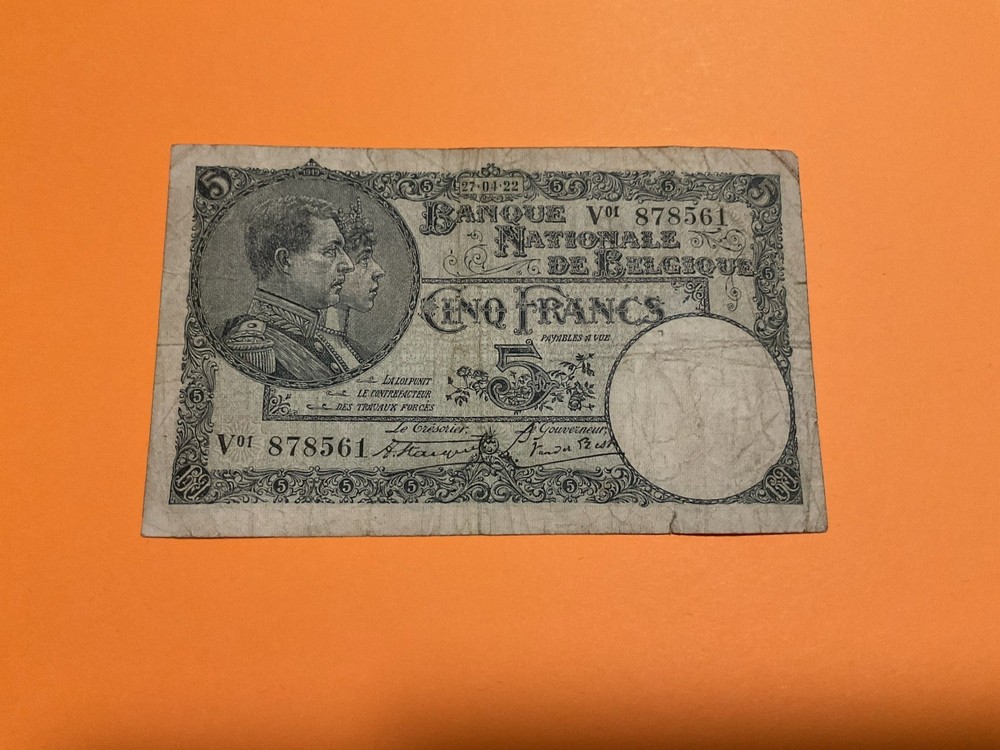 Belgium, 5 Francs, P-93, 27-04-1922