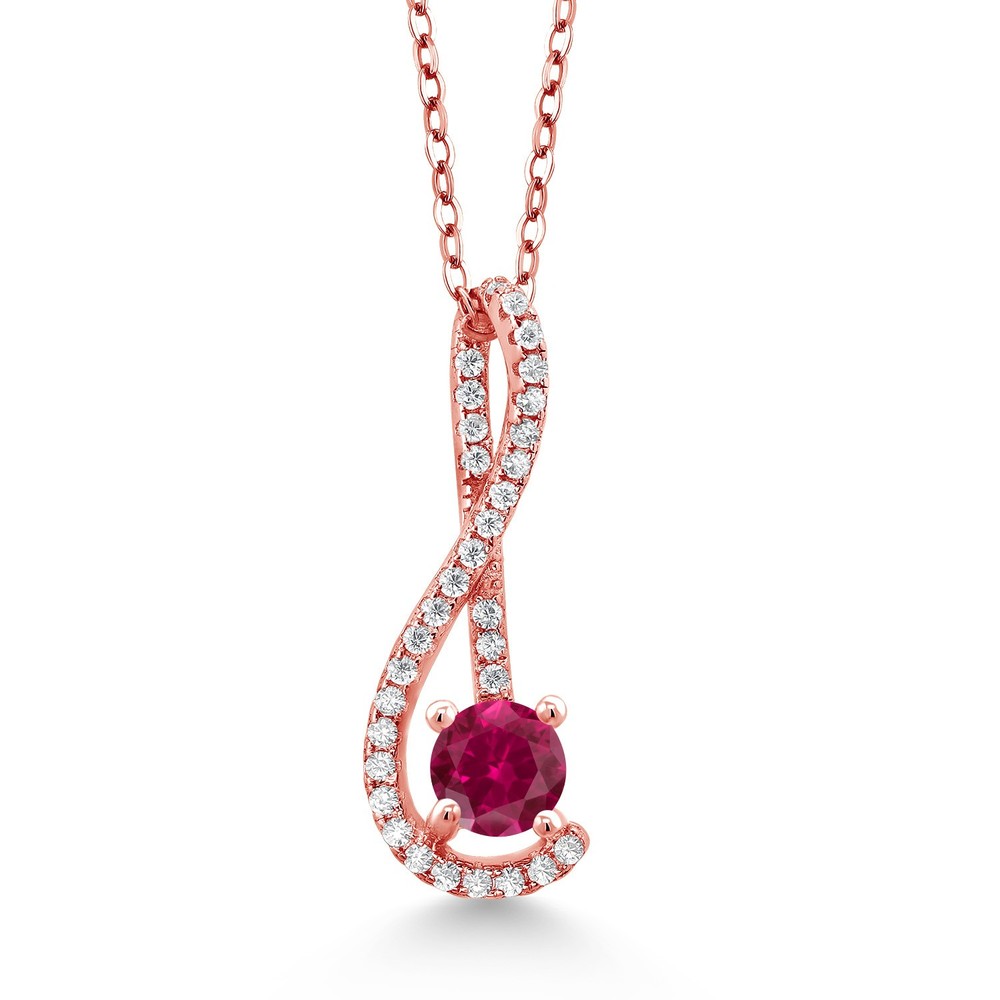 1.26 Ct Created Ruby White Created Sapphire 18K Rose Gold Plated Silver Pendant