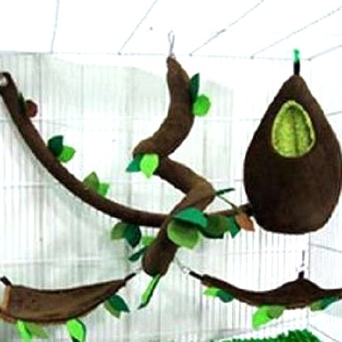 5 Pcs Sugar Glider Oval Cage Set Forest Pattern ,Hamster , Small Pet. Dark Brown