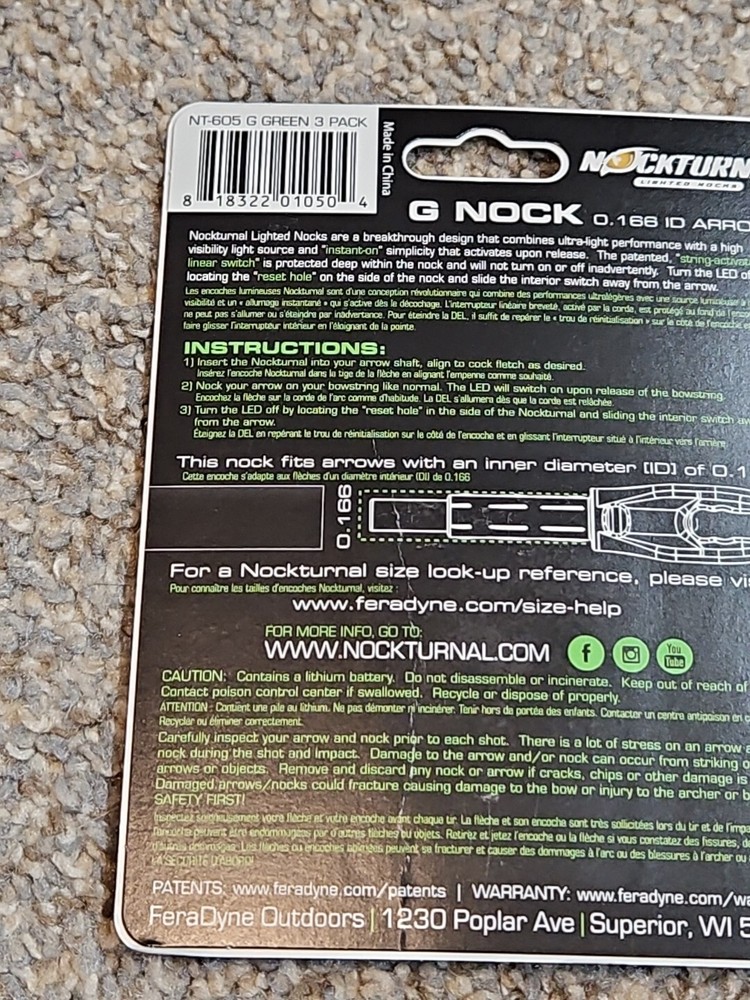 Nockturnal NT-605 Lighted Nock, Green - 3 Pack
