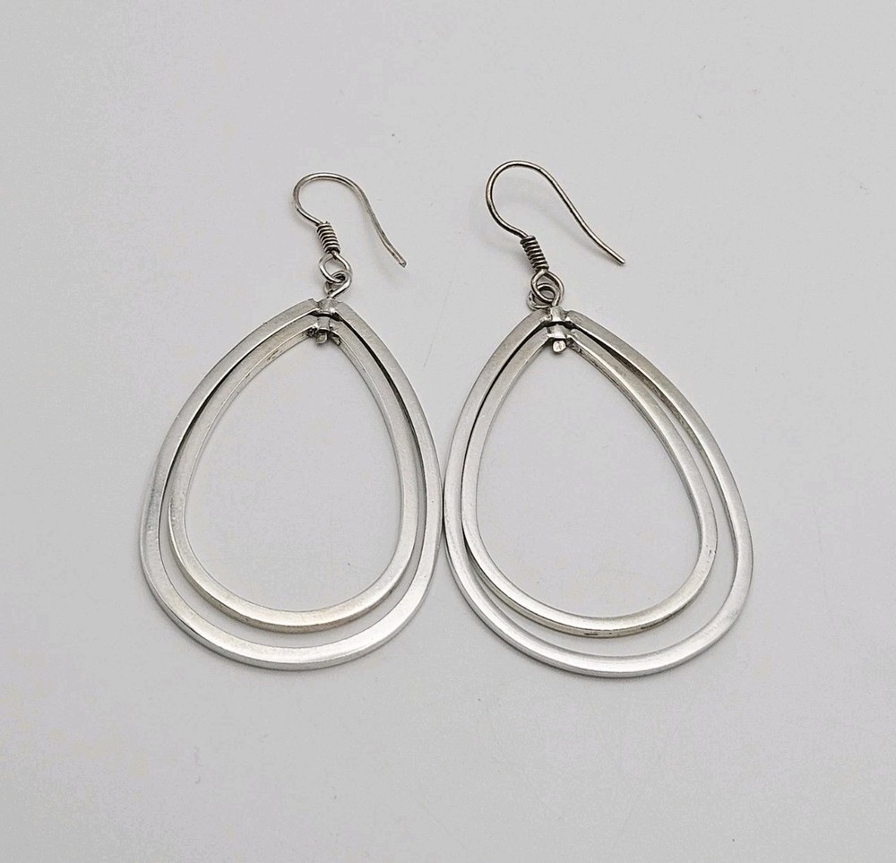 Sterling Silver Native Mexico Double Layer Spinning Teardrop Dangle Earrings