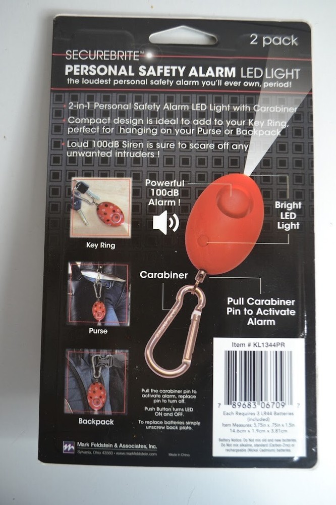 Securebrite Personal Safety Alarm LED Light 2 pack 100DB Solid Red & Paw Print