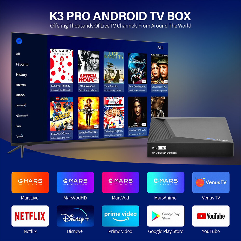 2026 We2USat K3 PRO Android Smart TV Box Media Player Bluetooth Voice Control US