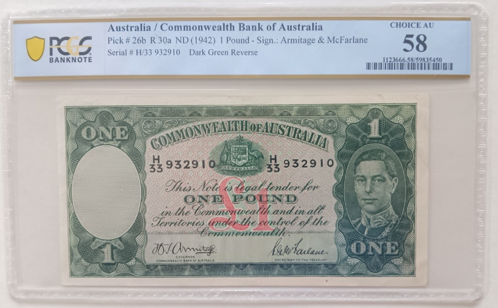 AUSTRALIA 1942  1 POUND  PCGS AU58