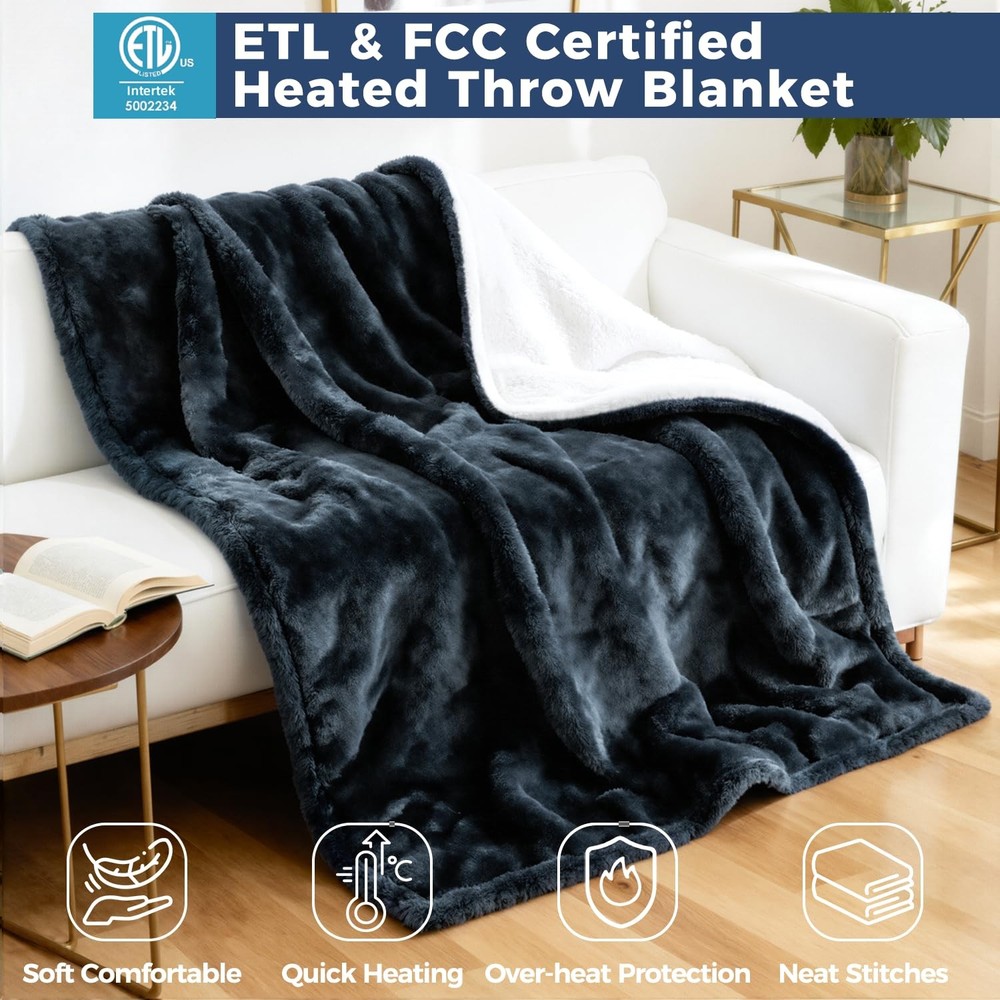 Electric Heated Blanket, Soft Flannel Fabric Heating Blanket Features 5Level ...