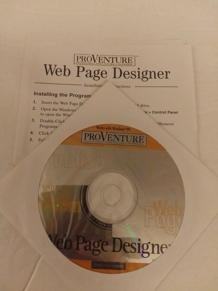 ProVenture Web Page Designer by MySoftware Co. For WIndows 95 to XP LN