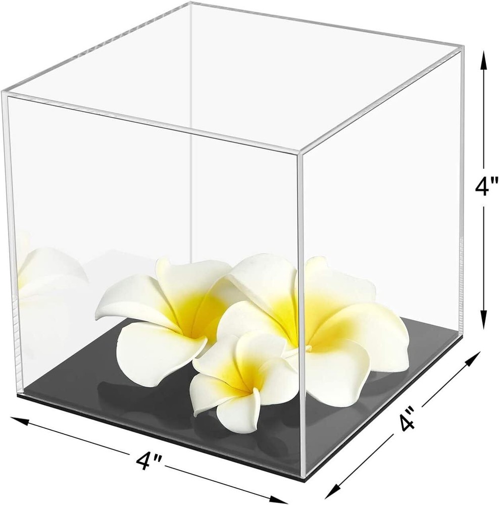 Fully Assembled Clear Square Acrylic Display Case with Black Base