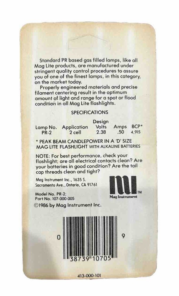 Mag Lite STANDARD FLASHLIGHT LAMPS 2 CELL 2 LAMPS