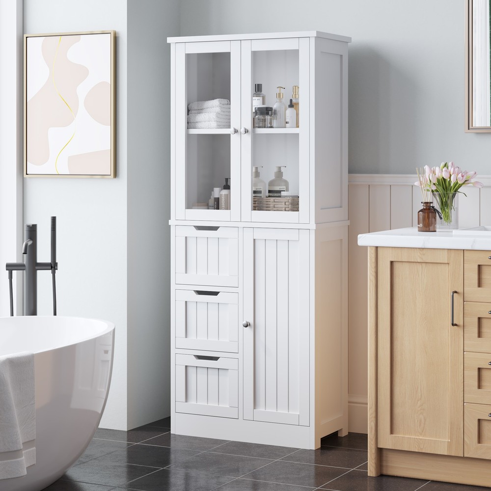 FCH 58" Tall Bathroom Large Display Cabinet with Doors Kitchen Cupboard Storage