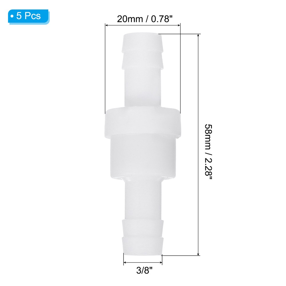 5 Pack 3/8" Plastic One Way Inline Check Valve Barb Hose Non Return White