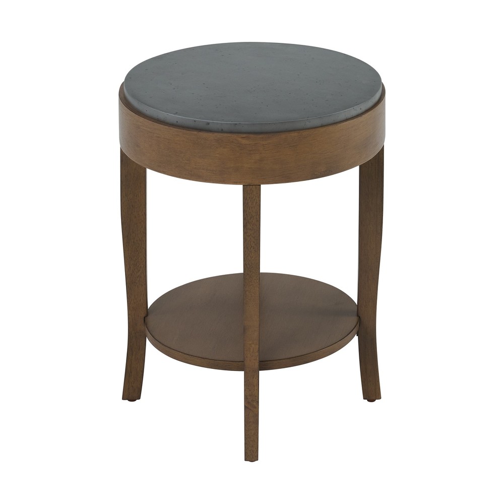 Solvar Round Wood Brown Base and Gray Top Accent End Table