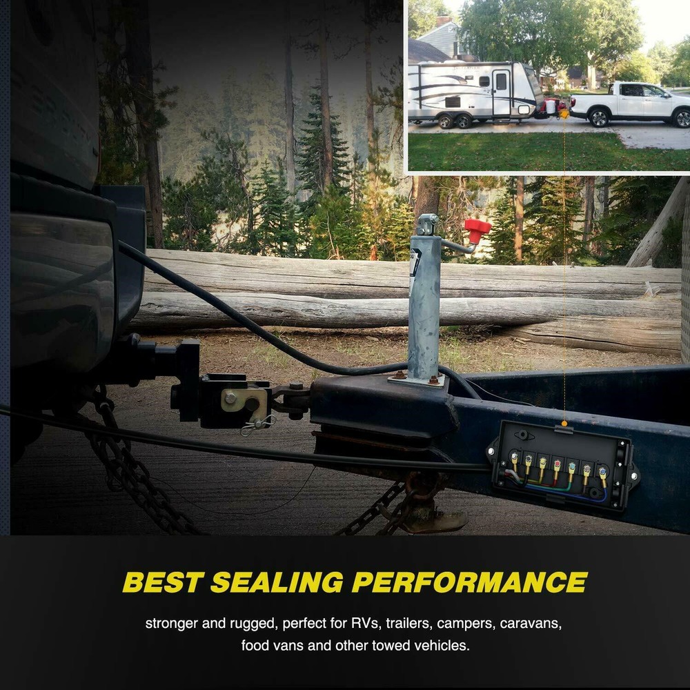 HOT 7/8/10 ft Trailer Cord 7 Way Plug Inline Junction Box Wiring Harness Kit USA