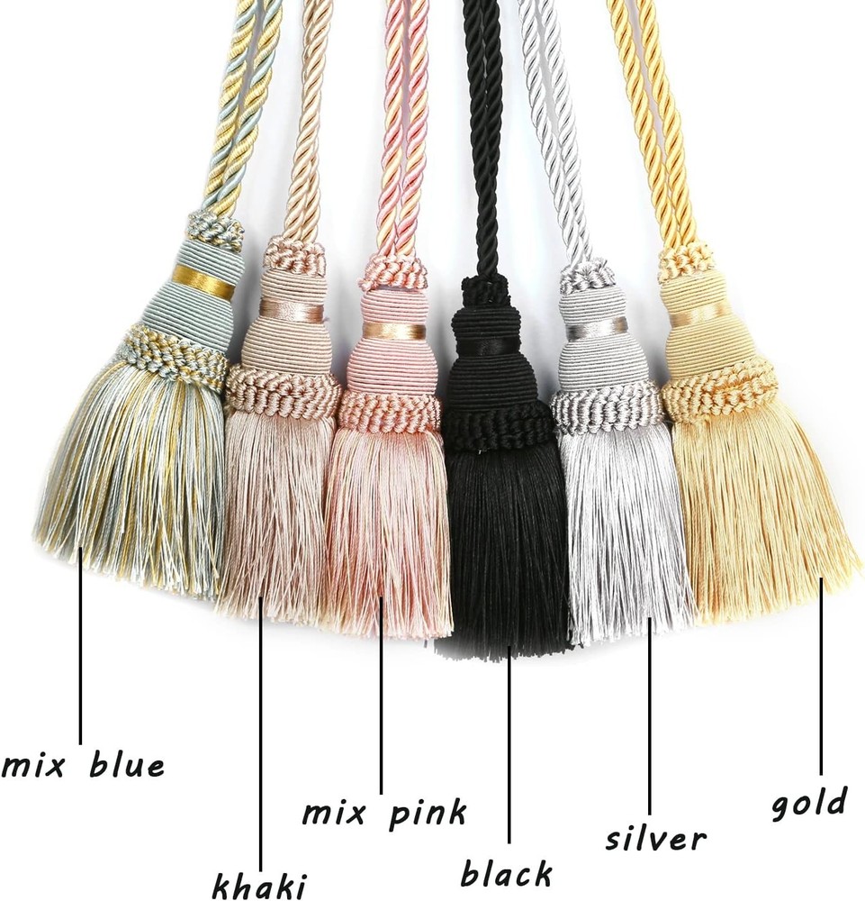 2 Pack Curtain Tie Backs Rope Tassels For Curtains Drape Tiebacks Mix Blue