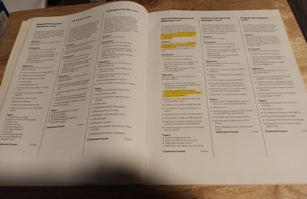 Wang Laboratories Wang education 1988-1989 - Courses Guide/Manual
