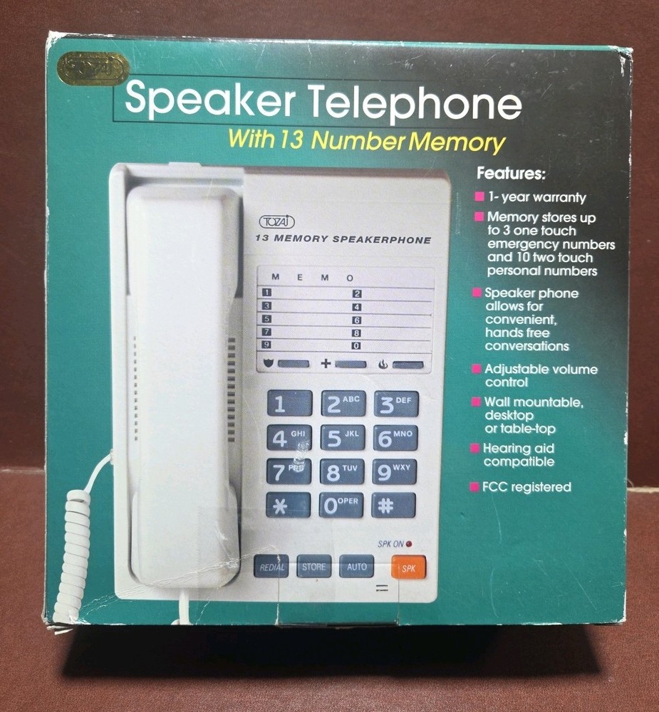 TOZAJ CORDED SPEAKER TELEPHONE 13 NUM MEMORY Model ATC-105 In Box