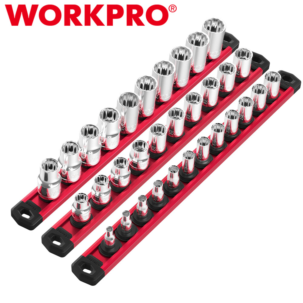 WORKPRO Magnetic Socket Organizer Set 3-PACKS 1/4" 3/8" 1/2" Drive Socket Holder
