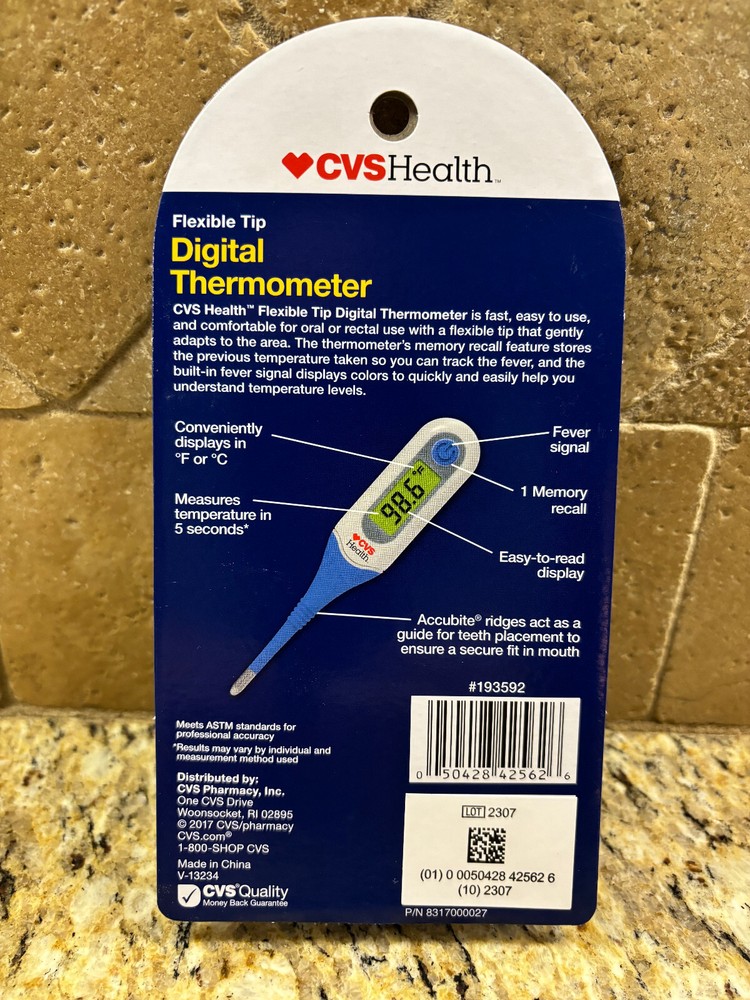 CVSHealth Flexible Tip Digital Thermometer 5 Second Reading for Oral or Rectal