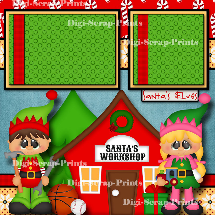 SANTA'S WORKSHOP ~ 2 premade scrapbook pages layout CHRISTMAS DIGISCRAP #A0160