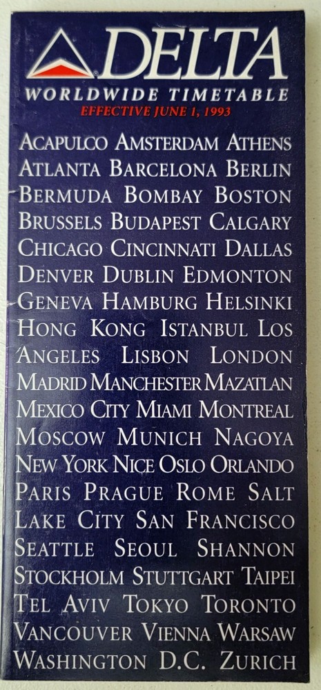 DELTA AIR LINES - SYSTEM TIMETABLE - 1 JUNE 1993