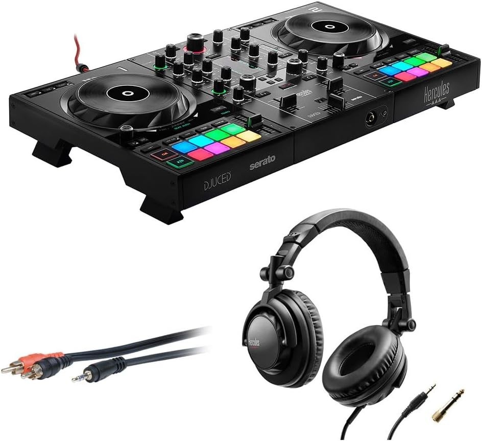 DJControl 500 USB DJ Controller with HDP DJ45 Headphones & RCA Cable Bundle