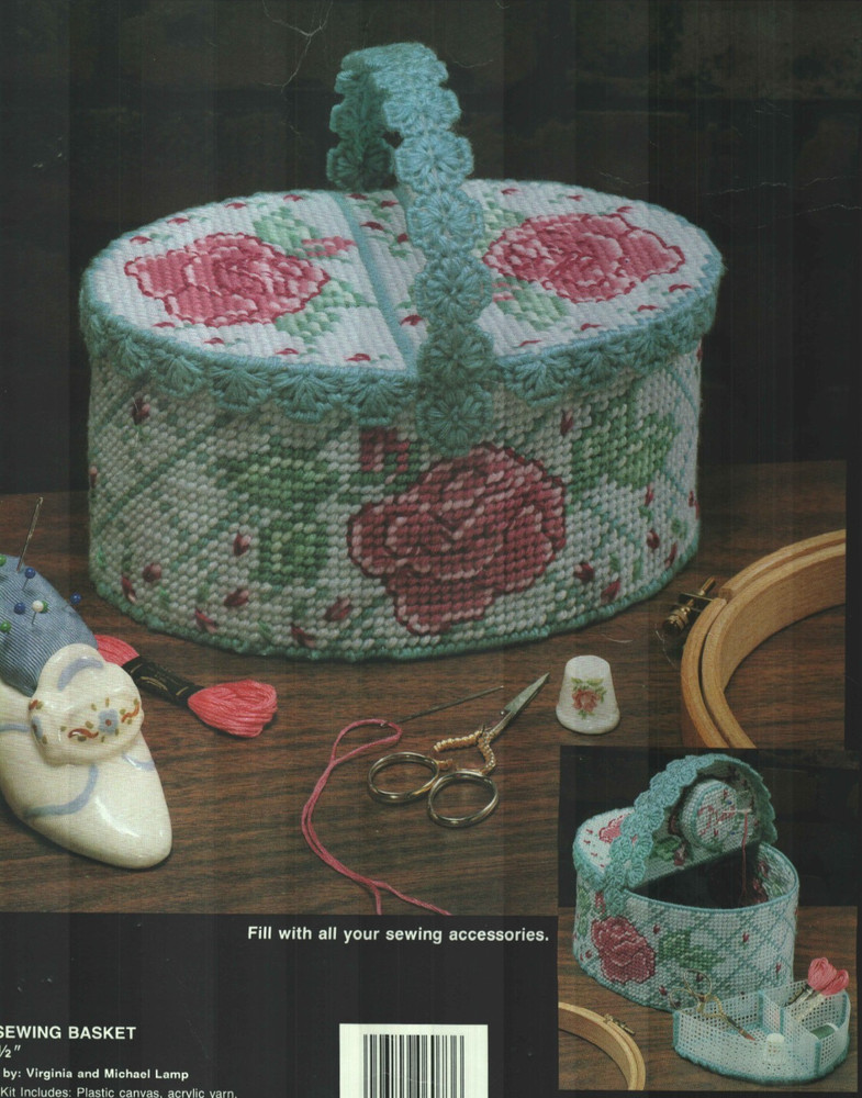 USED ROSE SEWING BASKET HOME DECOR PLASTIC CANVAS PATTERN INSTRUCTIONS