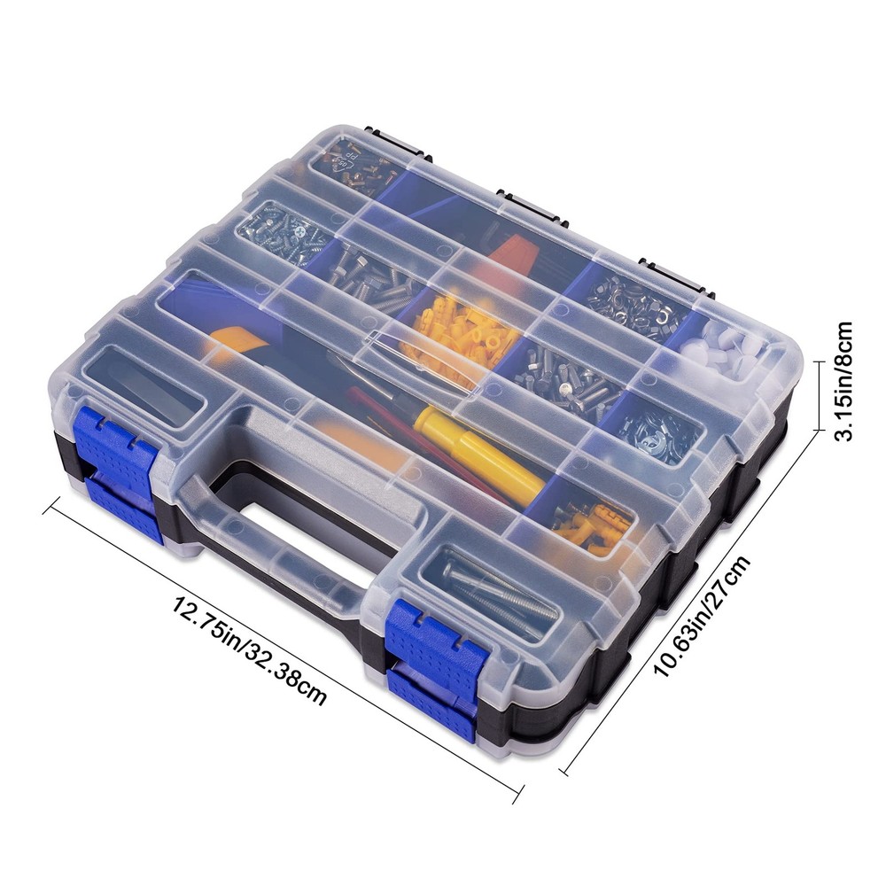 Small Parts Storage Case Tools Box Organizer Double Side 34 Compartments Hard...