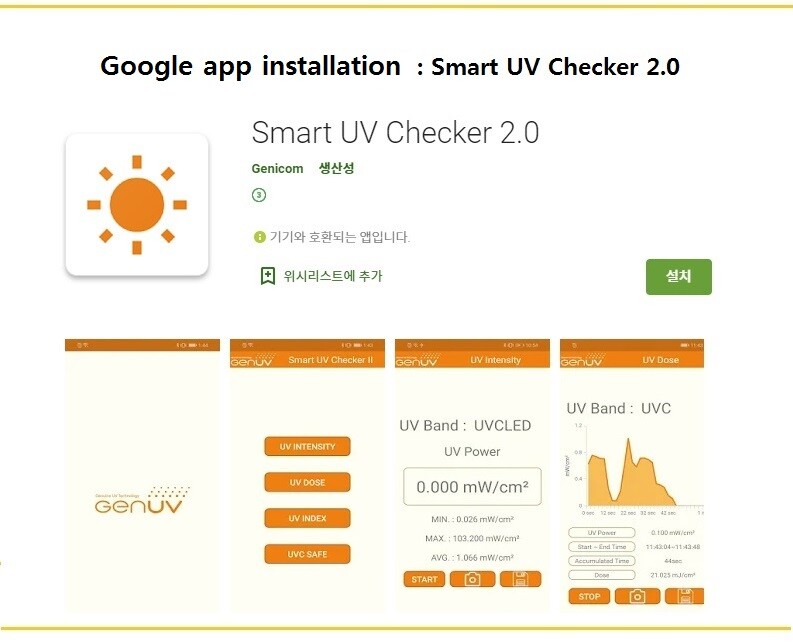 Smart UV Checker 2.0 / Android App Display / UVA UVB UVC UV Index Blue Light