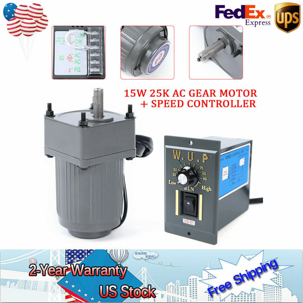 110V Electric Single Phase AC Gear Motor Variable Speed Controller 1:10 125RPM