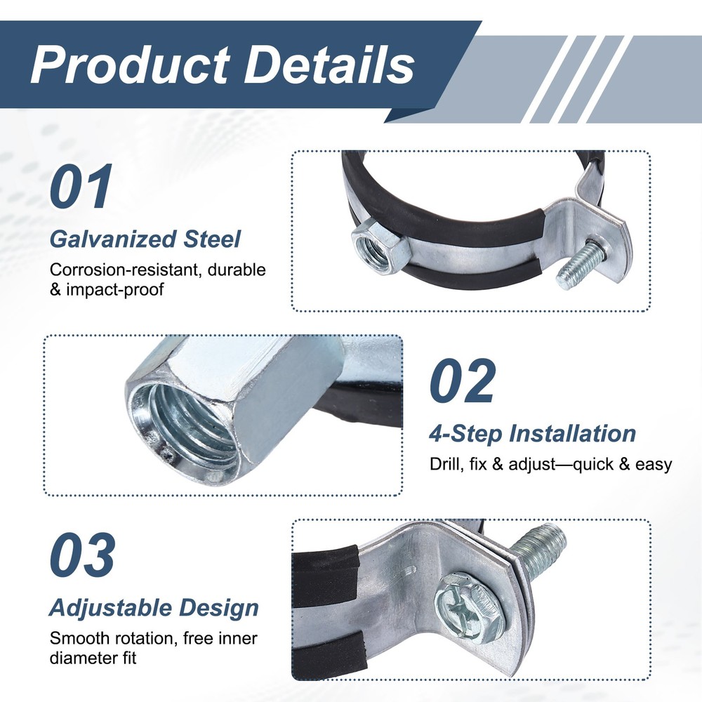 4Set 5-1/2" Split Ring Pipe Hanger Wall Mount Pipe Bracket Clamp (M8,M10)