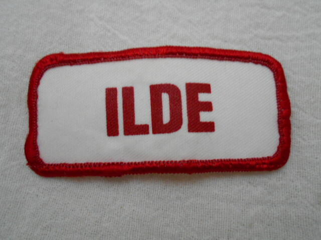 ILDE USED SILK SCREEN NAME PATCH TAG  BOLD RED ON WHITE