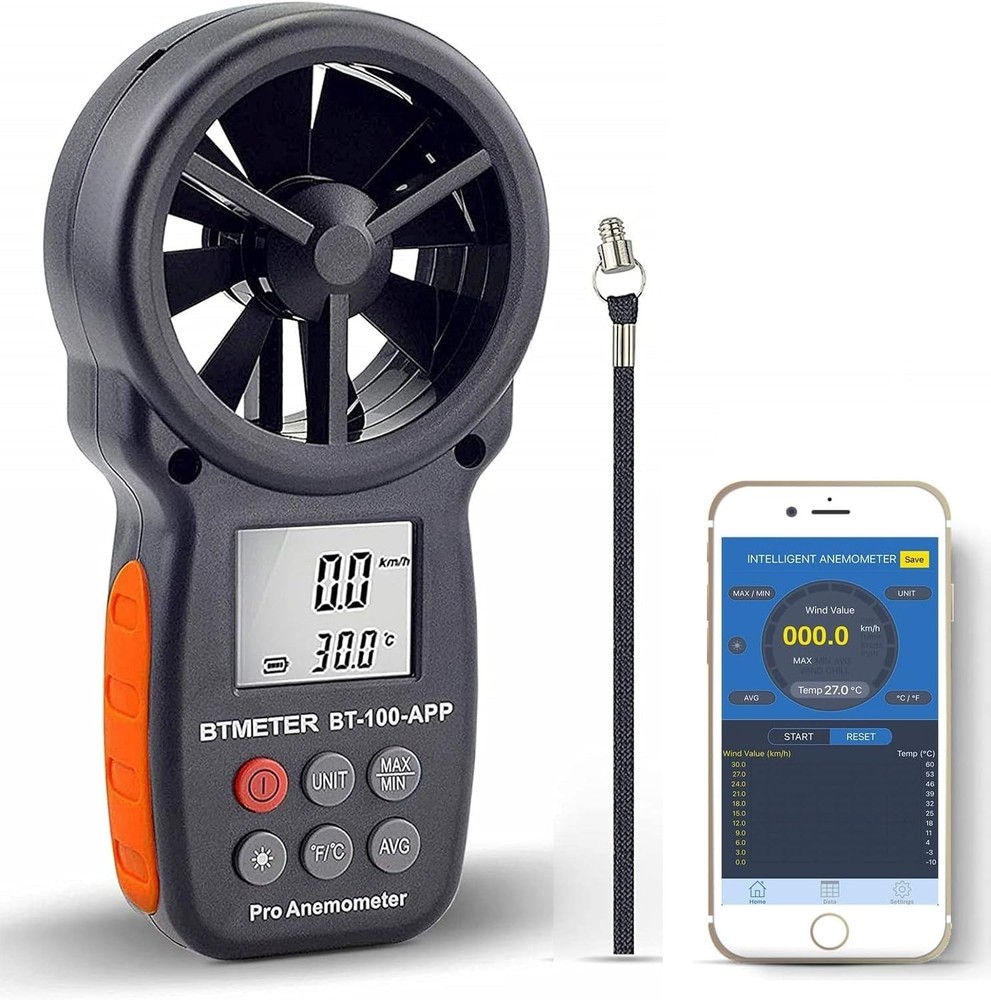 BT-100APP Anemometer w/Wireless Bluetooth, Digital Handheld Wind Speed Meter ...