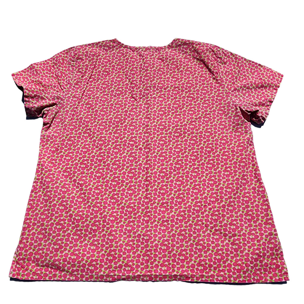 Landau Scrub Zone Top Womens Large Pink Pattern V neck Classic Fit Pockets