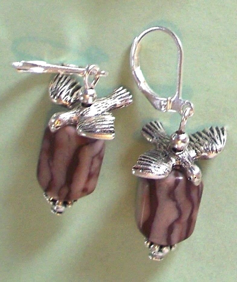 EAGLE on JASPER Southwestern theme drop earring SP artisan