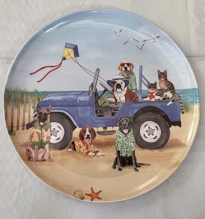 'Dogs at the Seashore' - 4 Dinner/Accent MelamineWare Plates Bundle